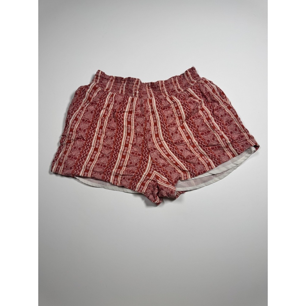 Knox Rose Shorts Womens Medium‎ Red Aztec Striped Print Smocked Waist Outdoor